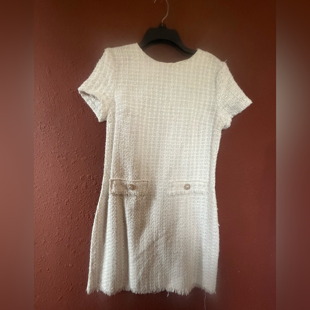 White tweed shift dress